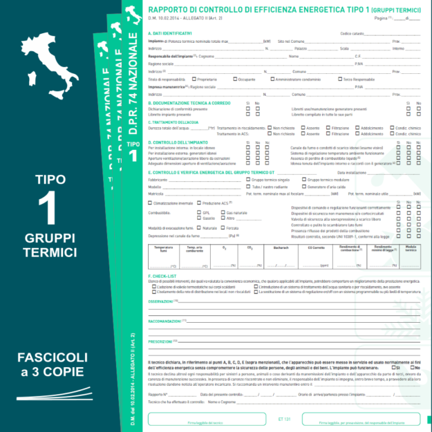 ET131-FA RAPPORTI DI CONTROLLO NAZIONALI TIPO 1 IN FASCICOLI A 3 COPIE