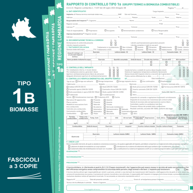 ET134-FA RAPPORTO DI CONTROLLO IN FASCICOLO A 3 COPIE LOMBARDIA TIPO 1B