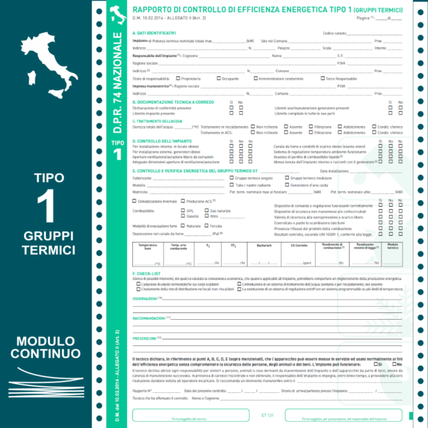 ET131-MC RAPPORTI DI CONTROLLO NAZIONALI TIPO 1 IN MODULO CONTINUO
