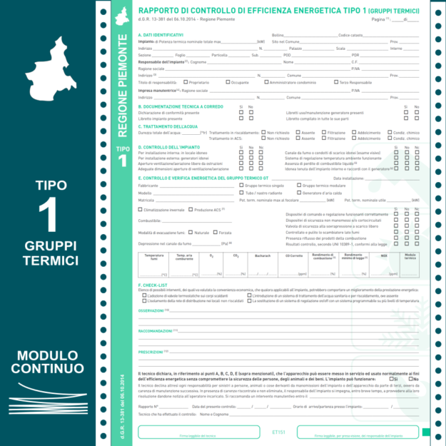 ET151-MC RAPPORTI DI CONTROLLO PIEMONTE TIPO 1 IN MODULO CONTINUO