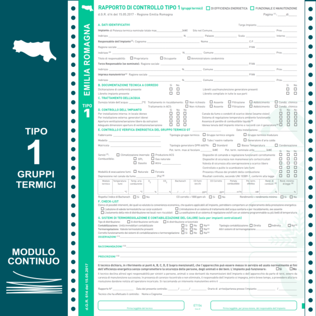 ET154-MC RAPPORTI DI CONTROLLO EMILIA TIPO 1 IN MODULO CONTINUO