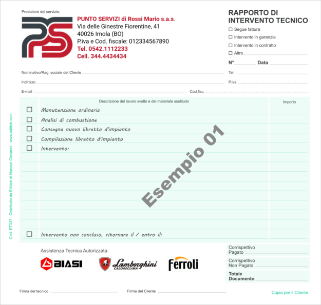 ET337P RAPPORTI DI INTERVENTO PERSONALIZZATI (COLORI)