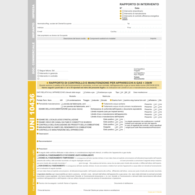 ET446 BLOCCO RAPPORTI CONTROLLO UNI 10436 CON DOC. COMMERCIALE