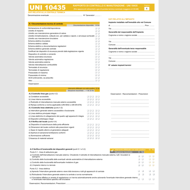 ET435 BLOCCO RAPPORTI CONTROLLO PER APPARECCHI A GAS >35kW UNI 10435:2020