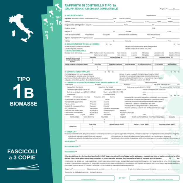 ET137-FA RAPPORTI DI CONTROLLO NAZIONALI TIPO 1B IN FASCICOLI A 3 COPIE