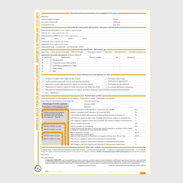 ET437 BLOCCO RAPPORTI DI VERIFICA TENUTA IMPIANTO