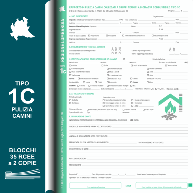 ET136-BLS BLOCCO 35 RAPPORTI DI CONTROLLO A 2 COPIE LOMBARDIA TIPO 1C