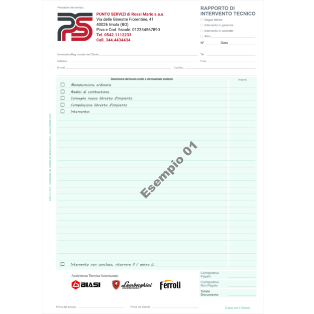 ET347P RAPPORTI DI INTERVENTO TECNICO PERSONALIZZATI (COLORI)